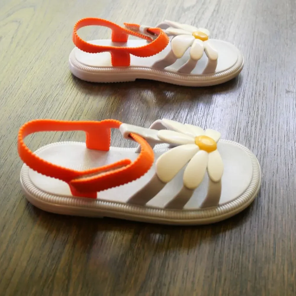 Mini Melissa Hip Bloomy Sandals Baby Girl Size 9 White Gray Orange